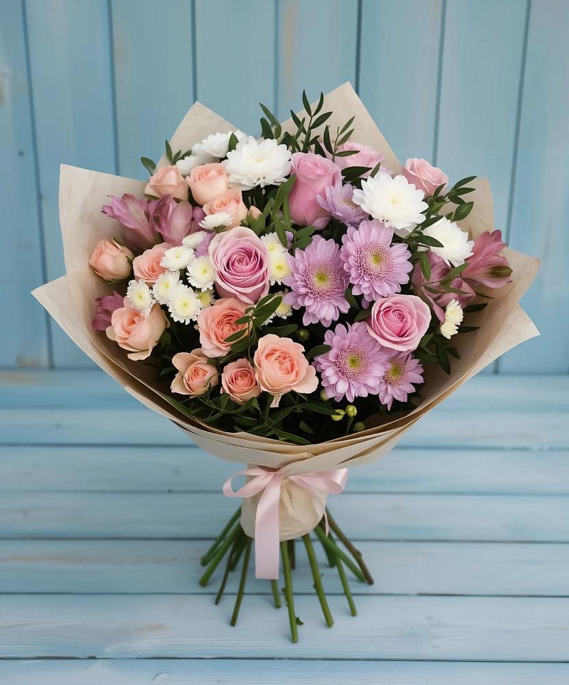 Букет цветов из: Хризантемы, Розы и Альстромерии в Арзамасе