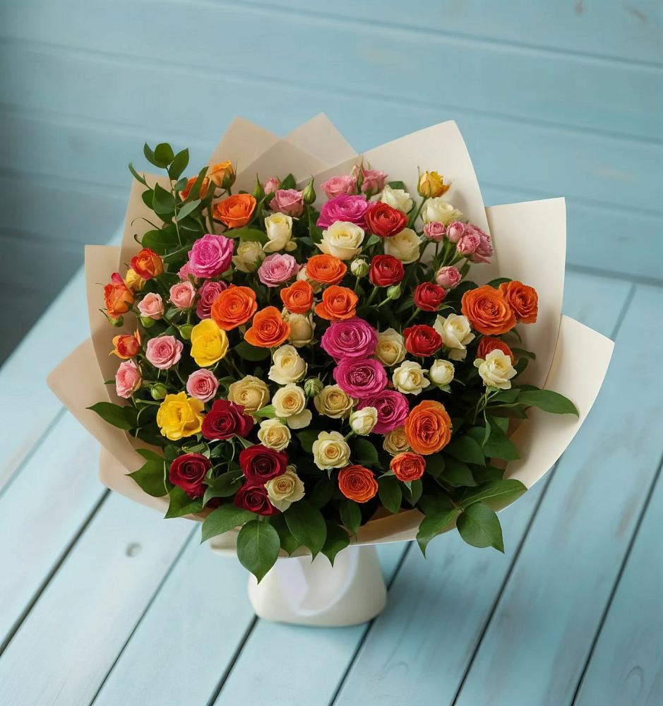 Букет Микс из разноцветных кустовых роз в Арзамасе