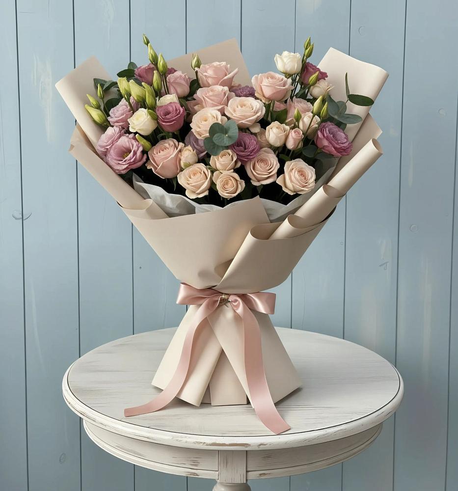 Букет цветов из: Розы и Лизиантусы в Арзамасе