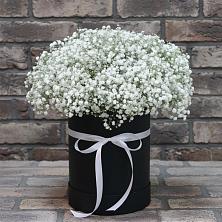 Цветочная композиция из Гипсофила в шляпной коробке в Арзамасе