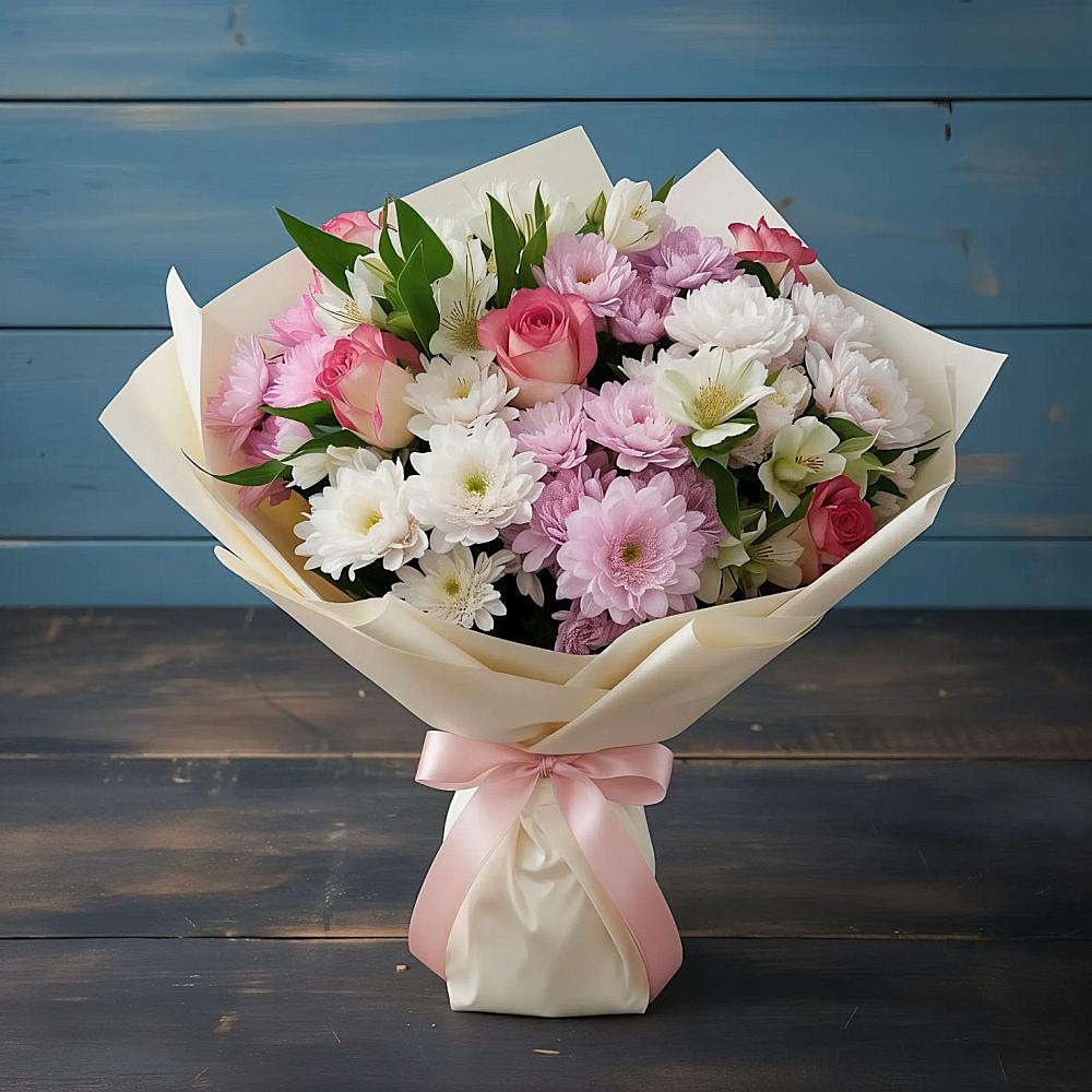 Букет цветов из: Хризантемы, Альстромерии и Розы в Арзамасе